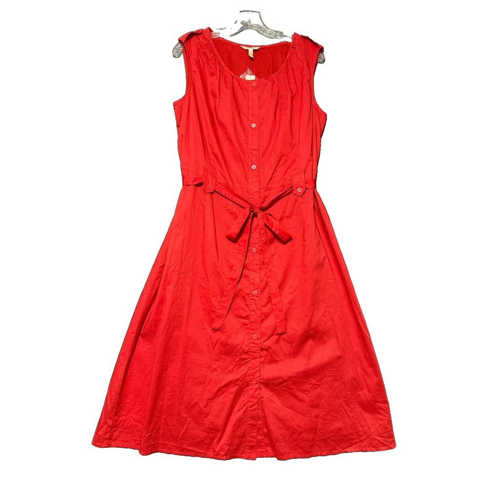 Old Navy Midi Dress Women Large Red Belted Button Front A-Line Cottagecore Retro